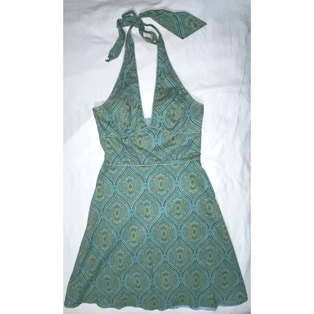 Halter Dress Teal Paisley Print Lined A-Line Back Zip Women’s Size 12